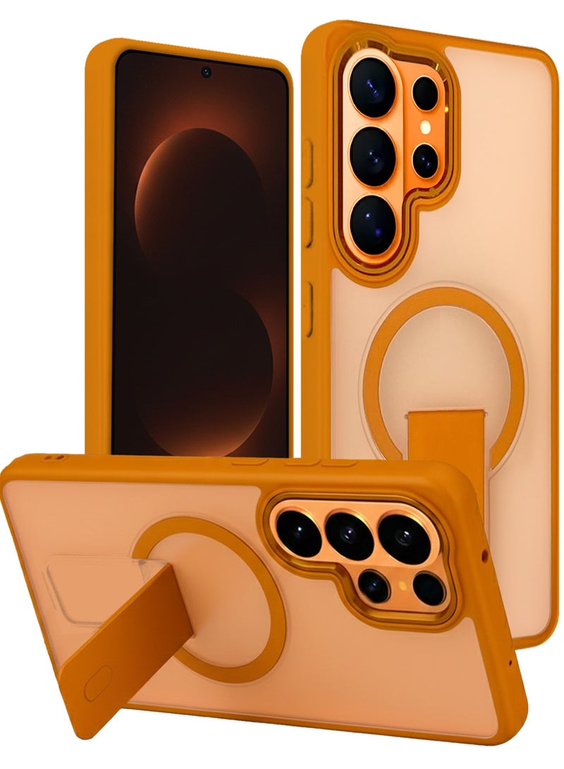 CATANES Magnetic Ring Kickstand Case for Galaxy S26 Ultra – Frosted Protective Back with Grip Holder with Privacy Screen Protector - Orange - Image 3